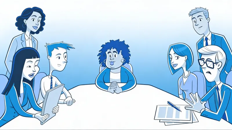 Illustration of a group of colleagues meeting around a conference table